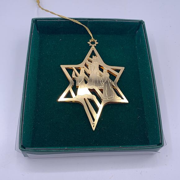 Vintage 3D Brass THREE WISEMEN & Star Christmas Holiday Ornament 3" x 2" - Picture 2 of 7
